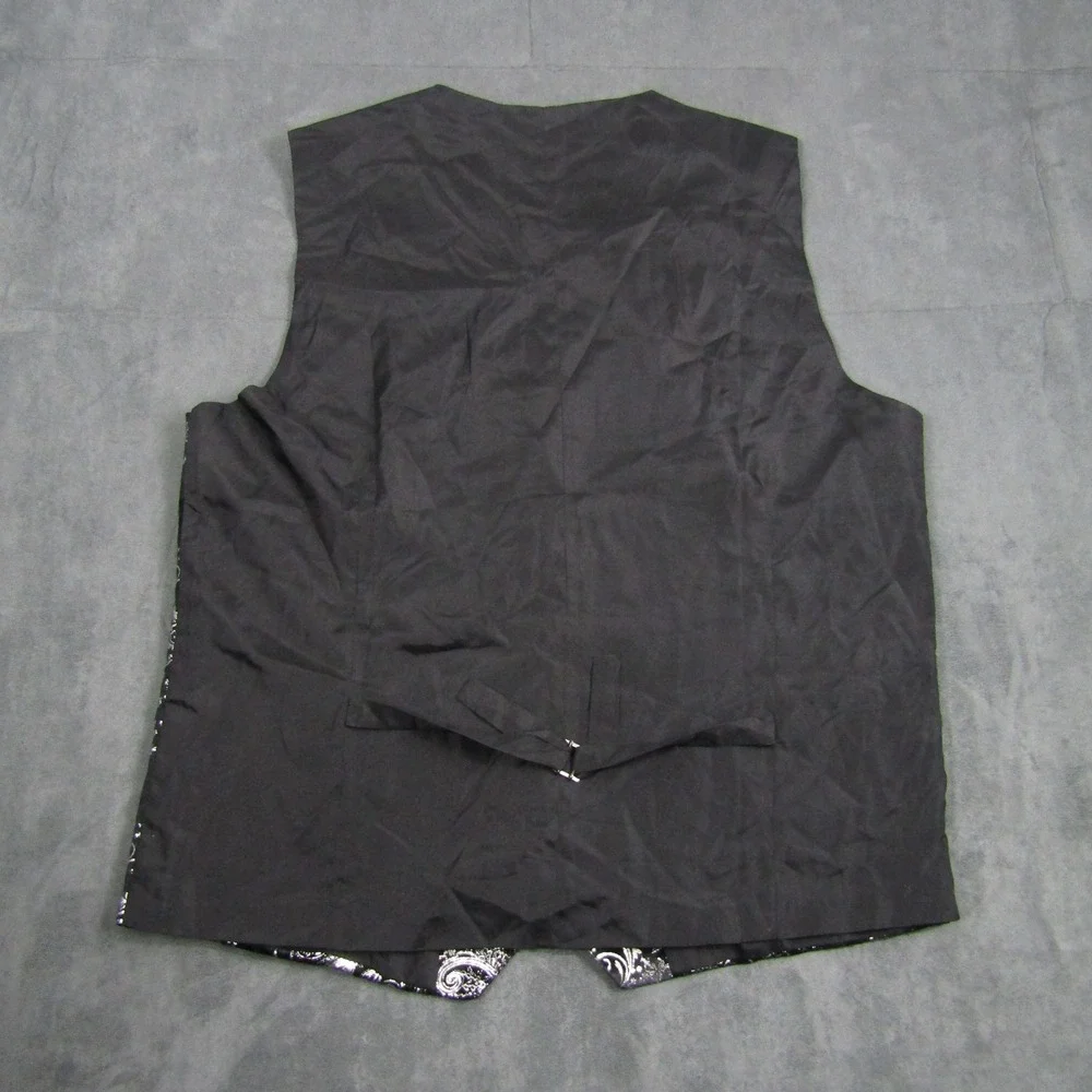 Paisley Vest Mens 5XL Black Silver Metallic Floral Formal Waistcoat Wedding